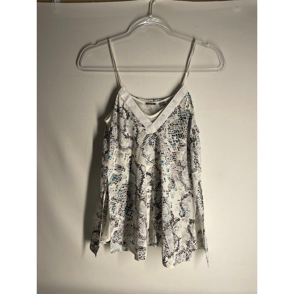 Foundrae White Blue Snake Print Silk V-Neck Layered Tank Top Size 0